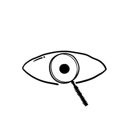 Magnifier with eye outline icon handdrawn doodle style vectorのイラスト素材