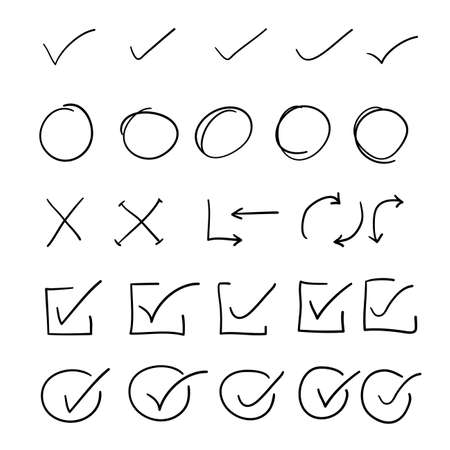 Hand drawn check signs and arrow collection illustration vectorのイラスト素材