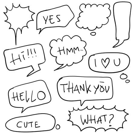 Hand drawn doodle speech bubbles set illustrationのイラスト素材