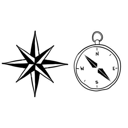 doodle compass illustration with handdrawn doodle style cartoon vectorのイラスト素材