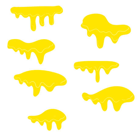 Dripping honey. Golden yellow hand drawn doodle syrup or juice dripping liquid oil splashes vector template vectorのイラスト素材