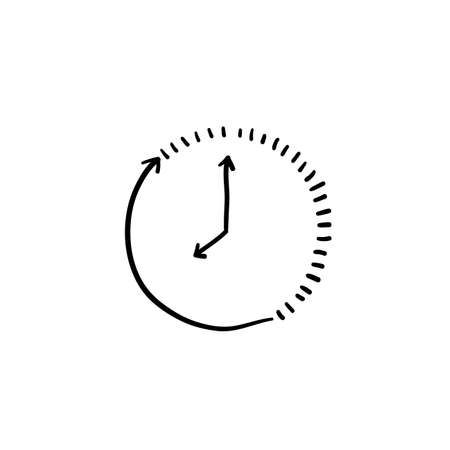 Clock countdown icon in handdrawn doodle style. Time chronometer vector illustration on white isolated background.のイラスト素材
