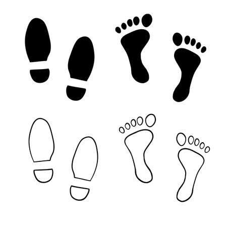 hand drawn shoe print, foot print illustration with doodle cartoon style vectorのイラスト素材