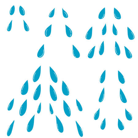 Tears drops. Sorrow weeping cry streams, tear blob or sweat drop. Stream of crying wet eyes tears or rain droplets splash shape. Raindrops isolated vector cartoon illustration icons with doodle styleのイラスト素材
