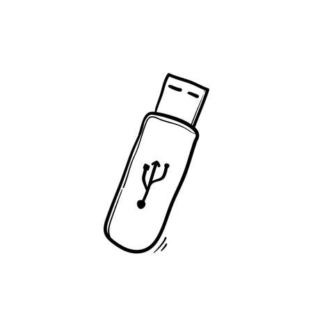 USB icon vector. Flash Drive icon symbol isolated on white background with hand drawn doodle cartoon styleのイラスト素材
