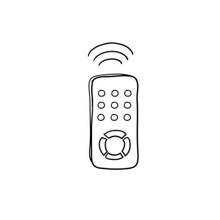 remote control icon vector illustration with hand drawn doodle style isolated on white backgroundのイラスト素材