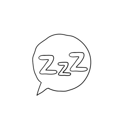 Sleepy zzz black talk bubble icon on white background. Design concept about sleep, dream, relax, insomnia.with hand drawn doodle style vectorのイラスト素材