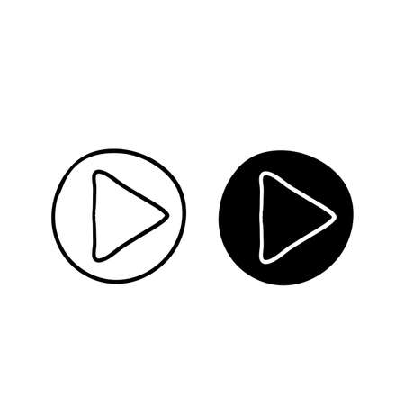 Play button icon with hand drawn doodle style isolated on white backgroundのイラスト素材