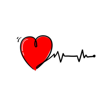 doodle heart beat illustration with hand drawn style vector isolated