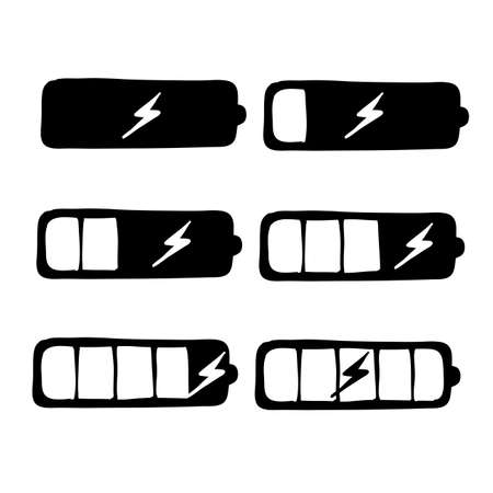 hand drawn battery charging icon illustration with doodle cartoon style vector isolatedのイラスト素材