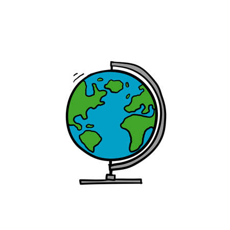 hand drawn Globe icon. Vector illustration. Flat doodle design. cartoon style vector isolatedのイラスト素材
