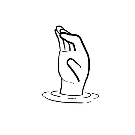 hand drawn people drowning underwater asking for help. doodleのイラスト素材