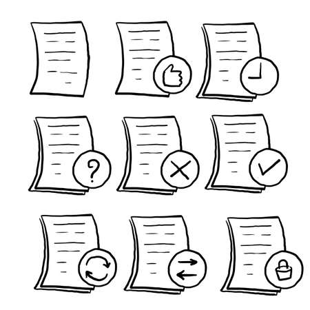 Set of hand drawn Document Flow Management Vector Line Icons. doodleのイラスト素材