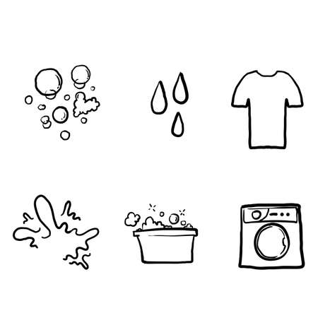 hand drawn Laundry line icons illustration in doodle style vectorのイラスト素材