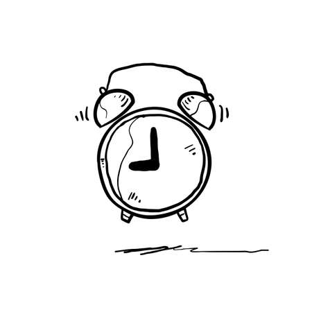 hand drawn Alarm clock at 9 morning or night continuous one line drawing minimalist design on white background. doodleのイラスト素材