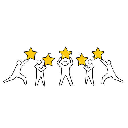 hand drawn Customer review rating. People give review rating and feedback. doodle vector illustration. Customer choice. Rank rating stars feedback. Business satisfaction support.のイラスト素材