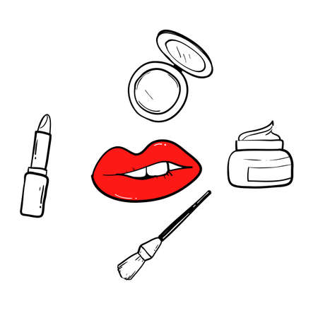hand drawn make up illustration icon collection doodle vectorのイラスト素材