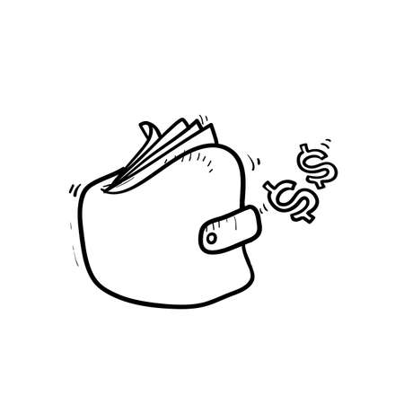 hand drawn Wallet full of money, revenue increase, high interest rate, income growth, budget profit, financial fund growth, raise capital, investment. doodle vectorのイラスト素材
