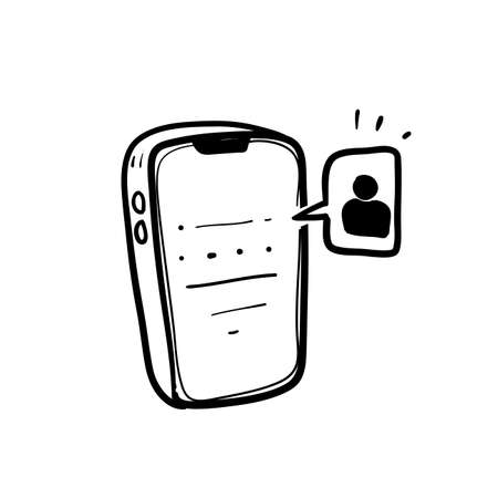 hand drawn Webinar concept, online course, distant education, video lecture, internet group conference, training test, work from home, easy communication,doodleのイラスト素材