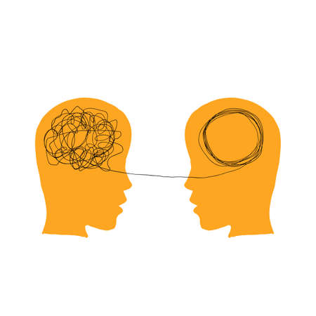 hand drawn Two humans head silhouette psycho therapy concept. Therapist and patient. Vector illustration for psychologist blog or social media post. doodleのイラスト素材
