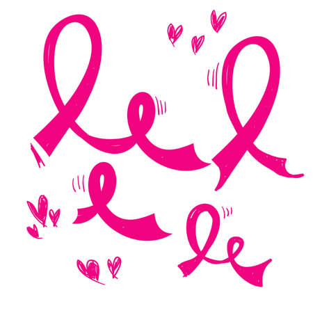 hand drawn pink ribbon symbol for breast awareness cancer vector icon doodleのイラスト素材