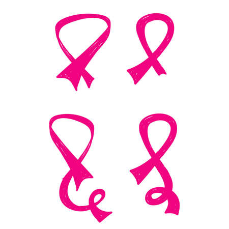 hand drawn pink ribbon symbol for breast awareness cancer vector icon doodleのイラスト素材