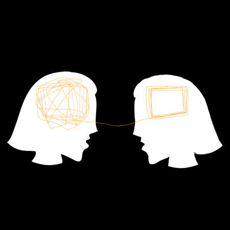 hand drawn Two humans head silhouette psycho therapy concept. Therapist and patient. Vector illustration for psychologist blog or social media post. doodleのイラスト素材