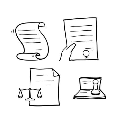hand drawn doodle set of legal document icon illustration symbolのイラスト素材