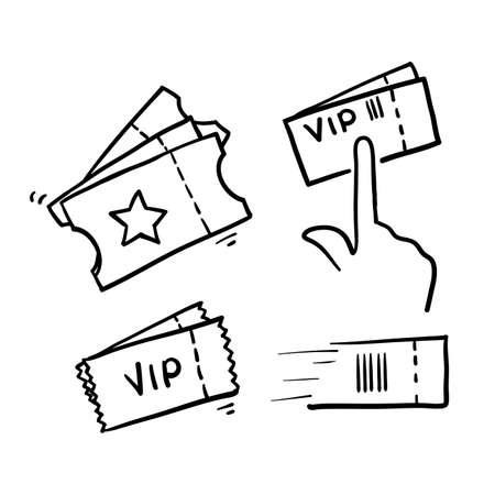 hand drawn Simple Set of Tickets Related Vector Line Icons in doodle style vector isolatedのイラスト素材