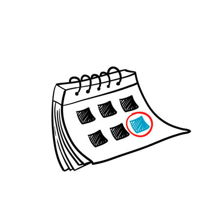 hand drawn doodle folding calendar with cartoon art style vector isolatedのイラスト素材