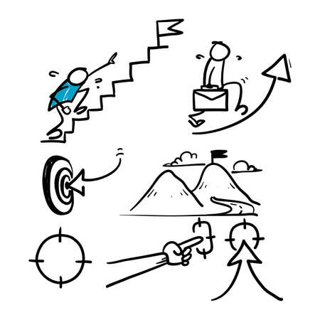 Simple Set of hand drawn Target and Goal Related Vector Line Icons in doodleのイラスト素材