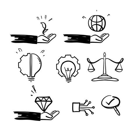 hand drawn doodle Concept of Business Core Values illustration collection vector isolatedのイラスト素材