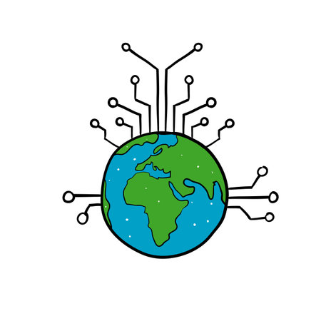 hand drawn doodle global cyber technology illustration iconのイラスト素材