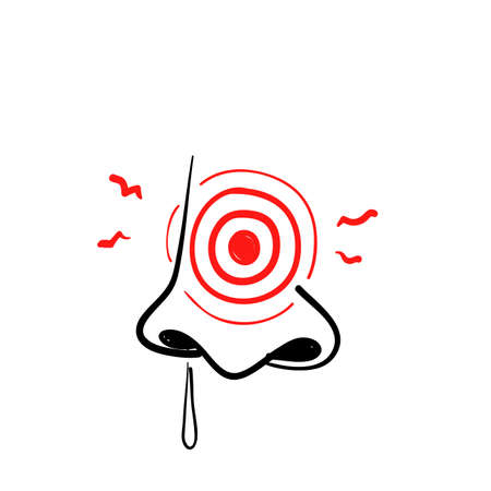 hand drawn doodle nose pain illustration icon isolated