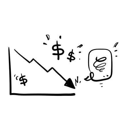 hand drawn doodle financial graph down icon illustration vector isolatedのイラスト素材