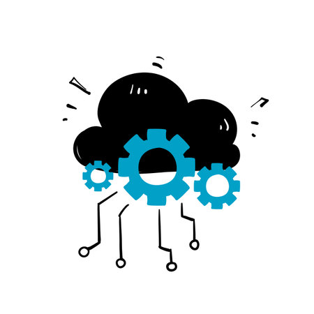 hand drawn doodle cloud gear circuit illustration vector isolatedのイラスト素材
