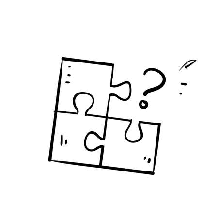 hand drawn doodle missing puzzle question mark icon illustration vector isolatedのイラスト素材