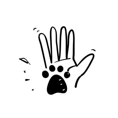 hand drawn doodle human hand and animal paw illustration vector isolatedのイラスト素材