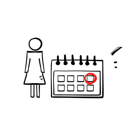 hand drawn doodle woman and calendar symbol for woman period illustration vectorのイラスト素材
