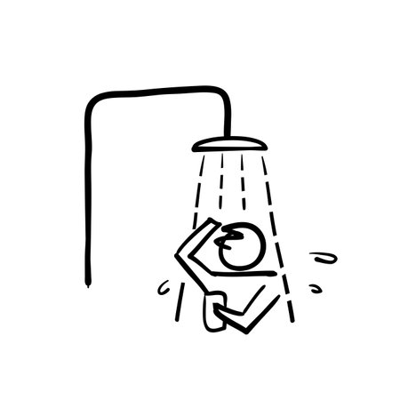 hand drawn doodle human in shower icon illustration vector isolatedのイラスト素材