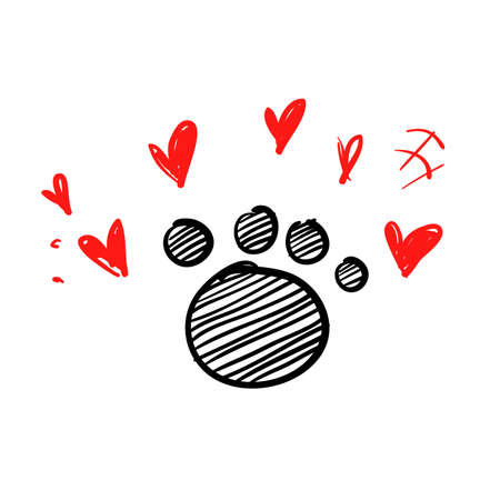 hand drawn doodle paw love icon illustration vector isolatedのイラスト素材