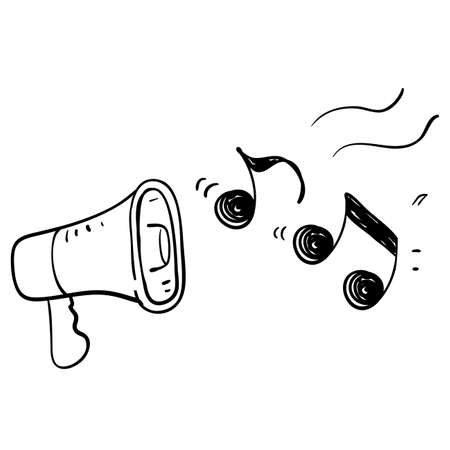 hand drawn doodle megaphone with music note illustration vector isolatedのイラスト素材