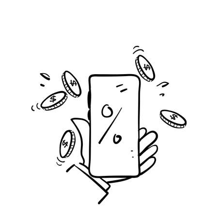 hand drawn doodle online digital credit with interest percentage icon illustration vectorのイラスト素材