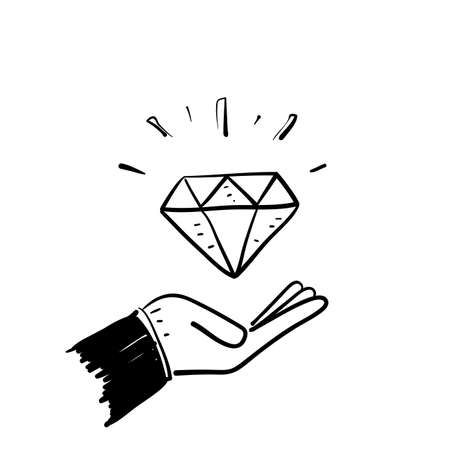hand drawn doodle diamond in palm hand illustration vectorのイラスト素材