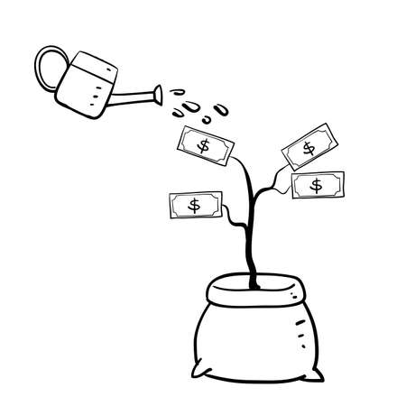 hand drawn doodle watering money tree illustration symbol for economy planning illustration vectorのイラスト素材