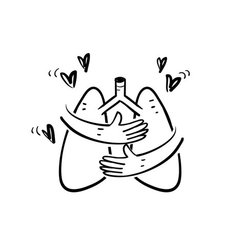 handdrawn doodle lung care icon illustration vector isolatedのイラスト素材