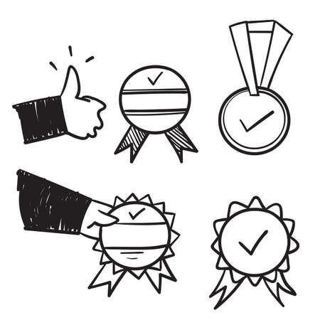 hand drawn doodle certified medal illustration vectorのイラスト素材