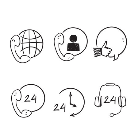 hand drawn doodle contact and support line illustration icon isolatedのイラスト素材