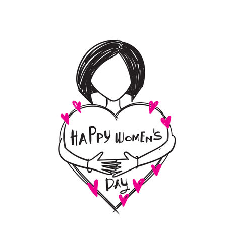 hand drawn doodle happy women's day illustration vector isolatedのイラスト素材