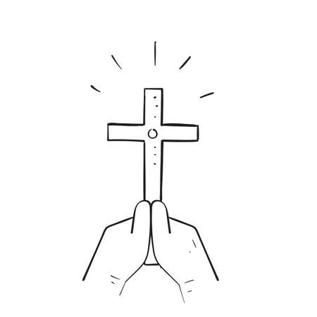 hand drawn doodle christian cross symbol for good friday celebration illustrationのイラスト素材
